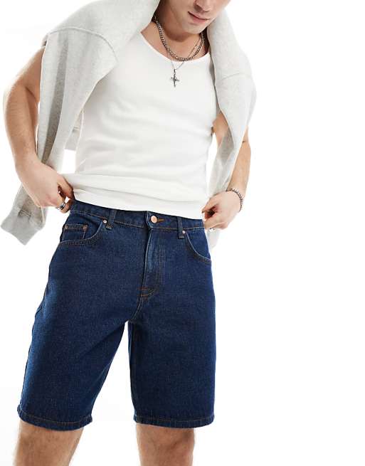 DESIGN slim regular length denim short in indigo wash