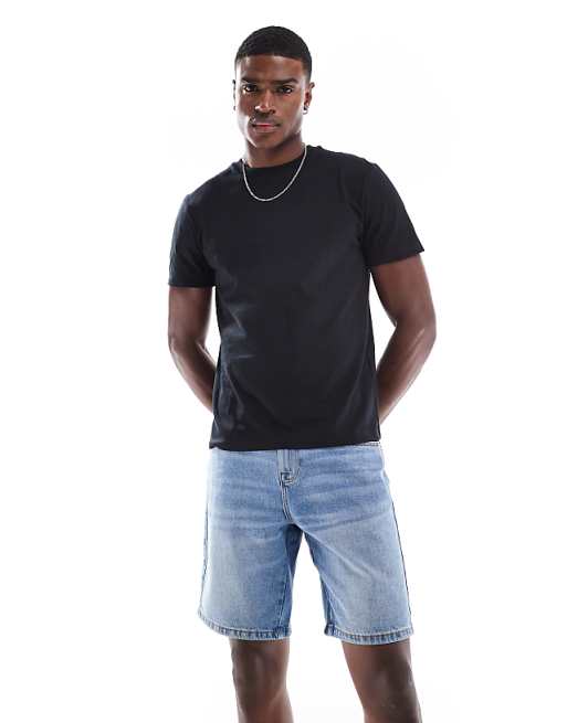DESIGN Slim Regular Length Denim Short In Light Wash Blue