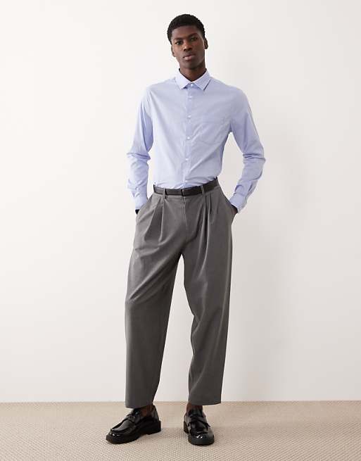 DESIGN Slim Shirt In Blue Micro Check