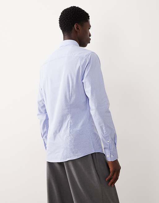 DESIGN Slim Shirt In Blue Micro Check