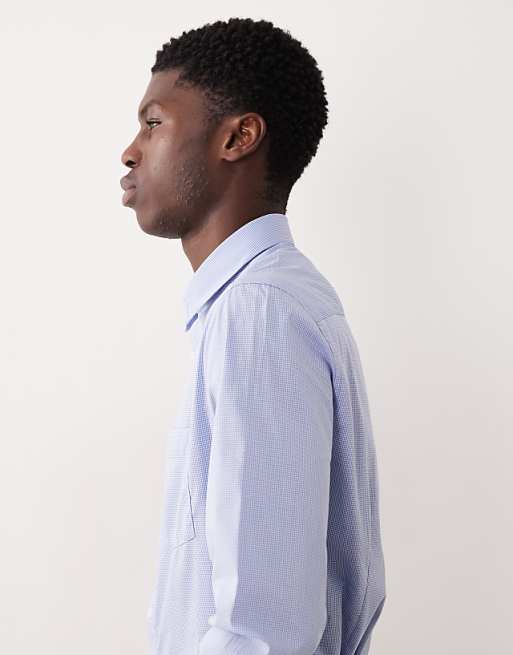 DESIGN Slim Shirt In Blue Micro Check
