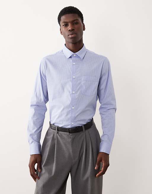 DESIGN slim shirt in blue micro check