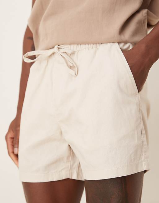 DESIGN Slim Shorter Length Linen Blend Bermuda Shorts In Stone