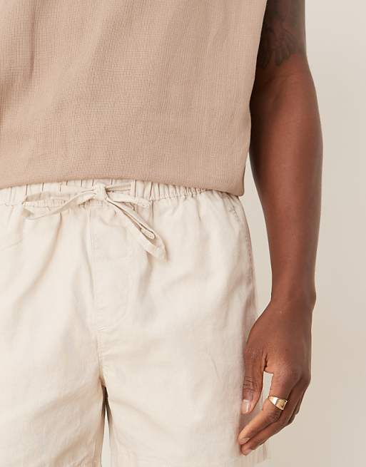 DESIGN Slim Shorter Length Linen Blend Bermuda Shorts In Stone
