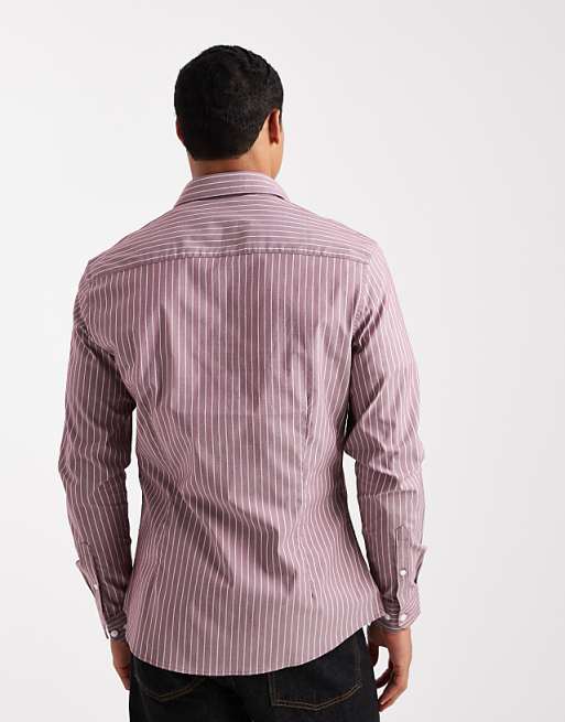 DESIGN Slim Stripe Shirt With Contrast Cuff In Red