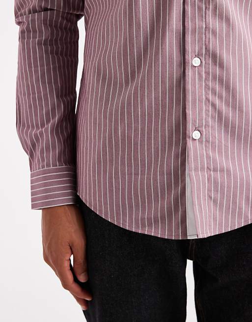 DESIGN Slim Stripe Shirt With Contrast Cuff In Red