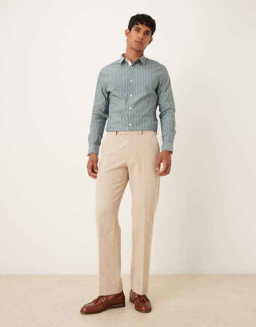 DESIGN slim stripe shirt with contrast cuff in green