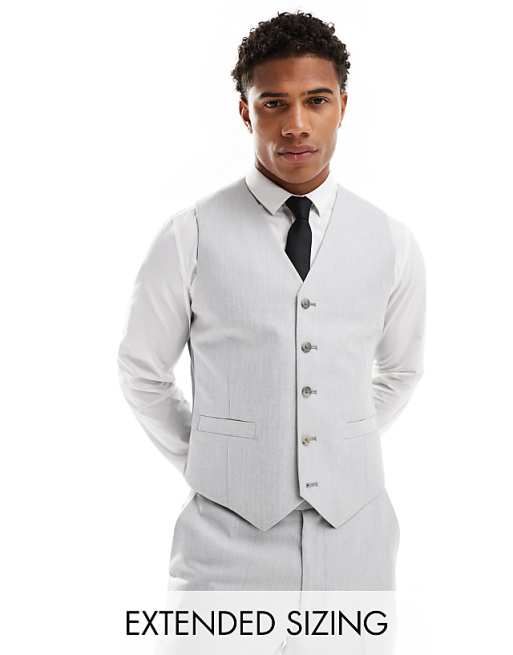 DESIGN Slim Suit In Grey Herringbone
