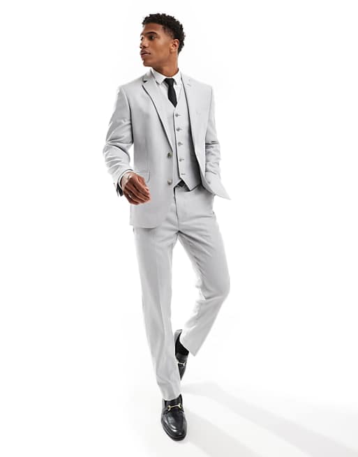 DESIGN slim suit in grey herringbone