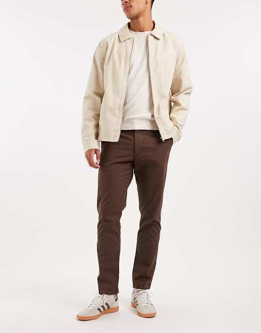 DESIGN Slim Trousers In Brown Ripstop
