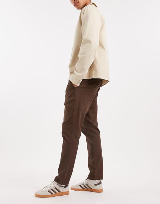 DESIGN Slim Trousers In Brown Ripstop