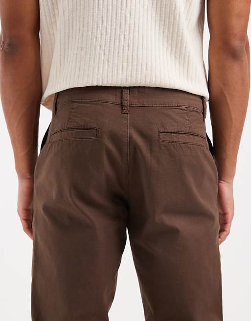DESIGN Slim Trousers In Brown Ripstop