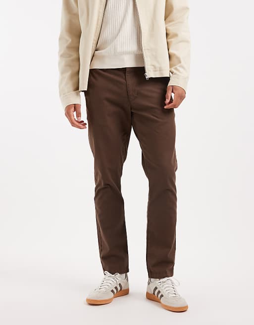 DESIGN slim trousers in brown ripstop