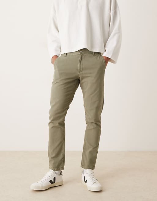 DESIGN slim trousers in khaki