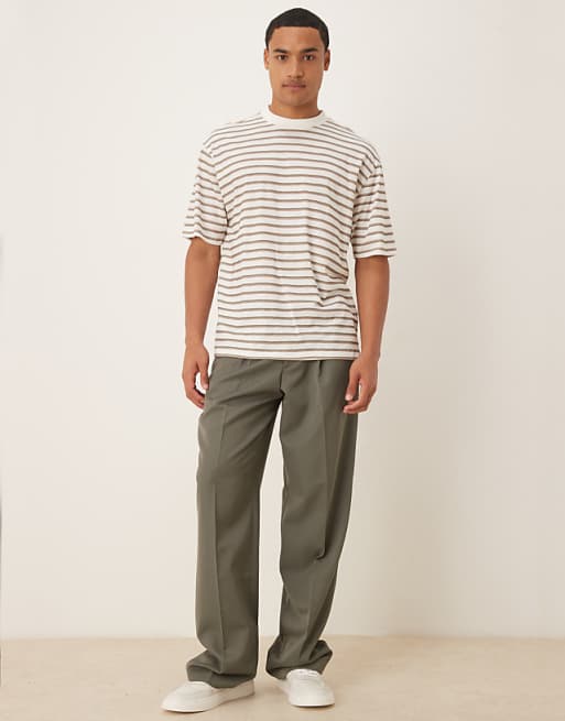 DESIGN Slubby Relaxed Fit Striped T-shirt In Oatmeal