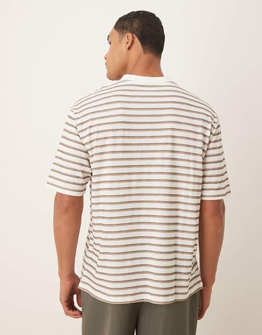 DESIGN Slubby Relaxed Fit Striped T-shirt In Oatmeal