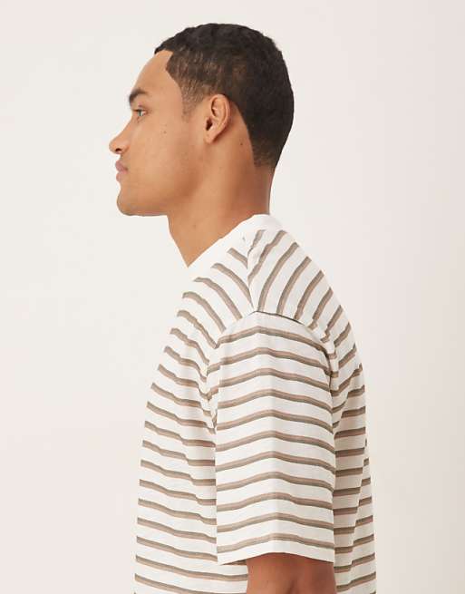 DESIGN Slubby Relaxed Fit Striped T-shirt In Oatmeal
