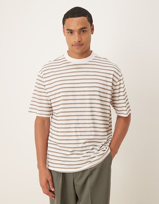 DESIGN slubby relaxed fit striped t-shirt in oatmeal