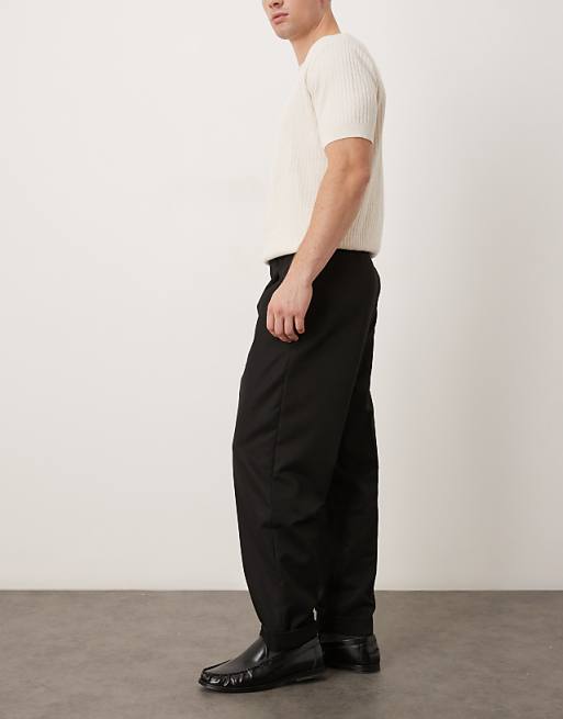 DESIGN Smart Carrot Fit Trousers With Double Button Waistband In Black