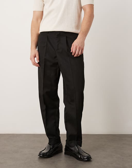DESIGN smart carrot fit trousers with double button waistband in black