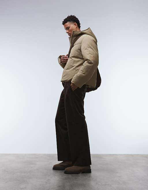 DESIGN Smart Cotton Rich Wide Leg Corduroy Trousers In Brown With Side Adjusters