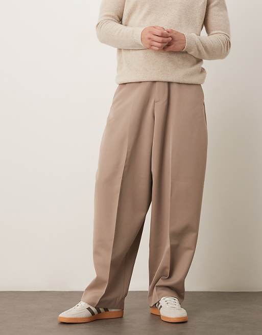 DESIGN smart extreme tapered trousers in dark stone