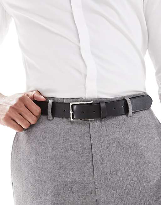 DESIGN smart faux leather belt with silver buckle in black - BLACK