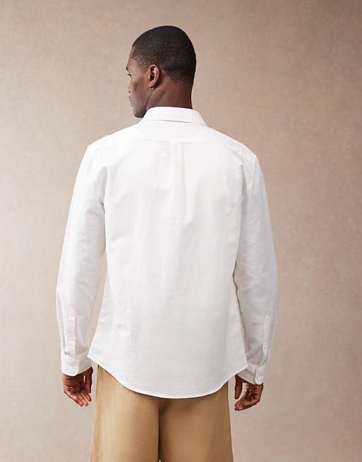 DESIGN Smart Linen Look Regular Shirt With Cutaway Collar In White
