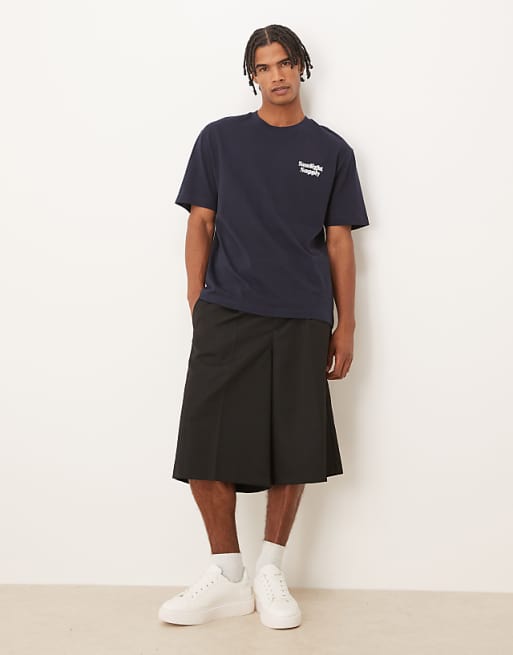 DESIGN smart oversized bermuda shorts with front pleat in black