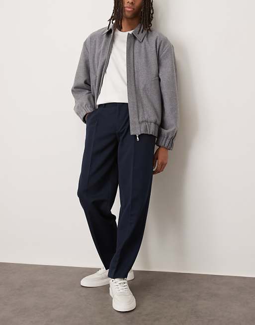 DESIGN Smart Oversized Tapered Trousers With Front Pleats In Navy