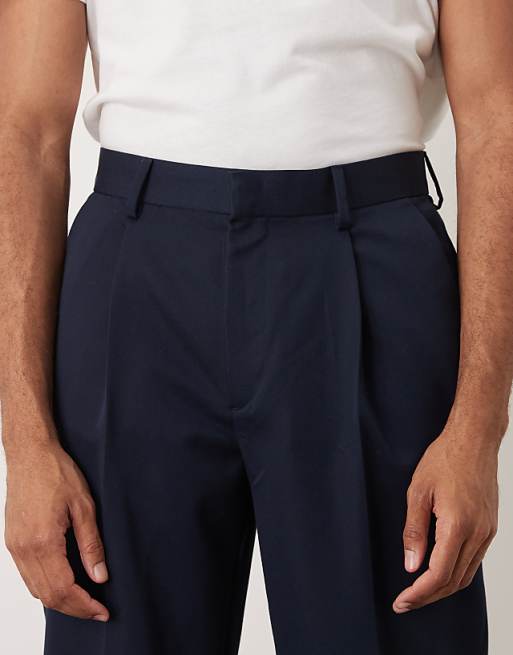 DESIGN Smart Oversized Tapered Trousers With Front Pleats In Navy