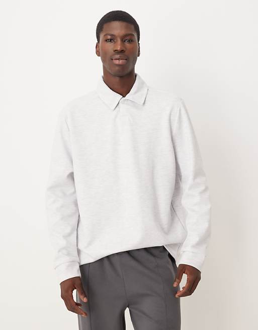 DESIGN smart scuba-style fabric polo shirt in oatmeal marl co-ord