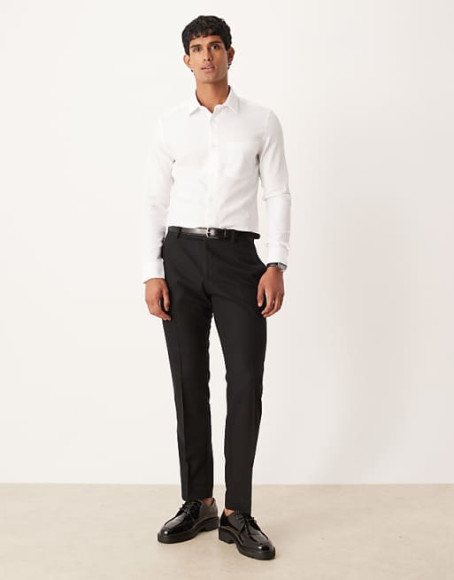 DESIGN Smart Slim Herringbone Easy Iron Shirt In White