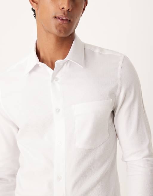 DESIGN Smart Slim Herringbone Easy Iron Shirt In White