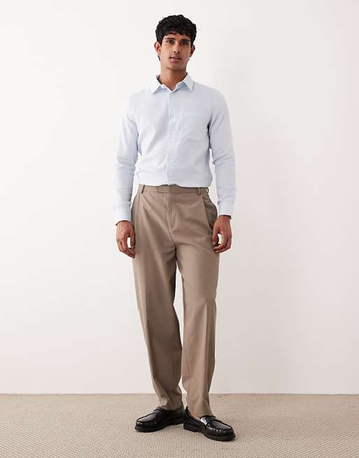 DESIGN Smart Slim Herringbone Easy Iron Shirt In Blue