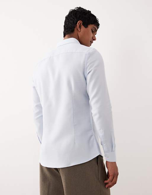DESIGN Smart Slim Herringbone Easy Iron Shirt In Blue