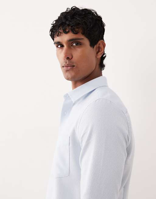 DESIGN Smart Slim Herringbone Easy Iron Shirt In Blue