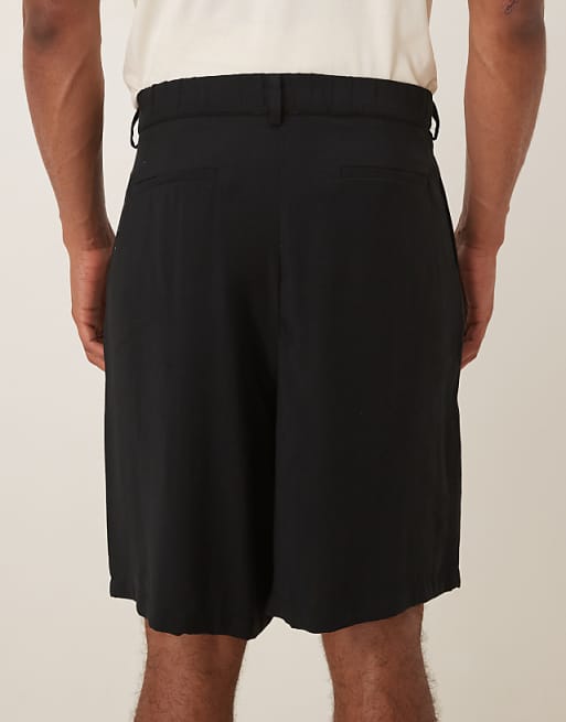 DESIGN Smart Straight Fit Longer Length Shorts In Black