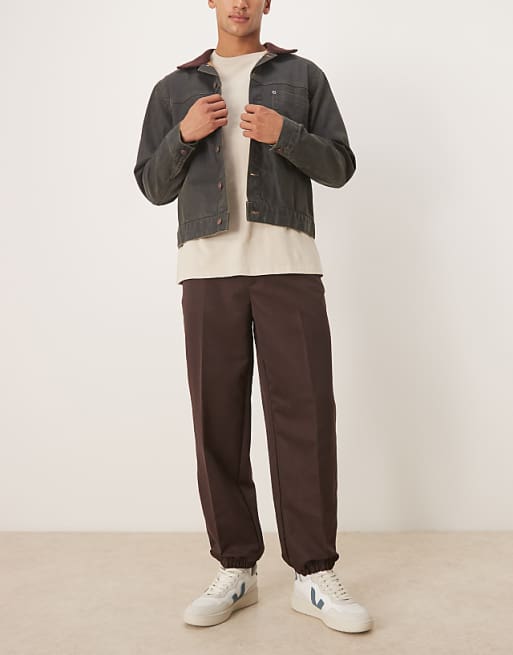 DESIGN Smart Straight Leg Trouser With Part Elastic Waistband And Cuff In Brown