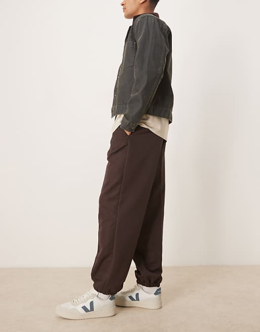 DESIGN Smart Straight Leg Trouser With Part Elastic Waistband And Cuff In Brown