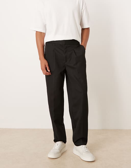 DESIGN Smart Straight Leg Trouser With Part Elastic Waistband In Black
