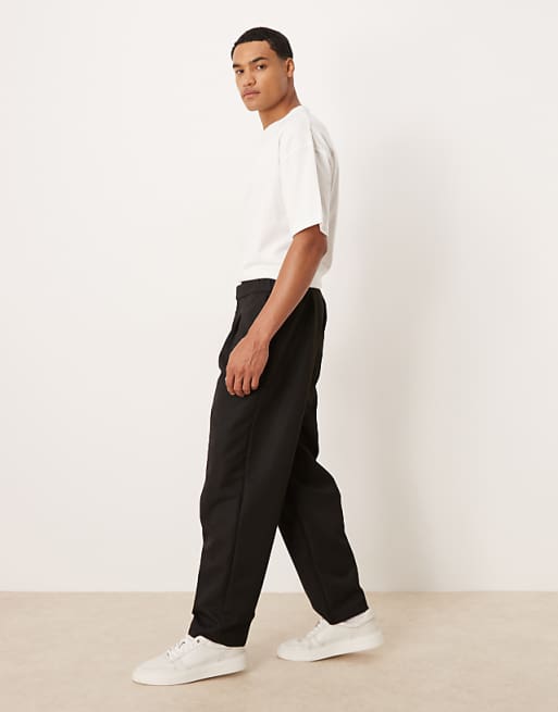 DESIGN Smart Straight Leg Trouser With Part Elastic Waistband In Black
