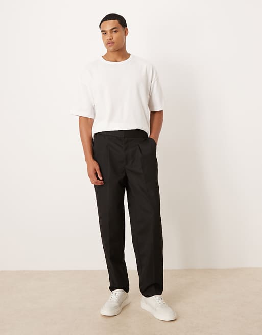 DESIGN smart straight leg trouser with part elastic waistband in black