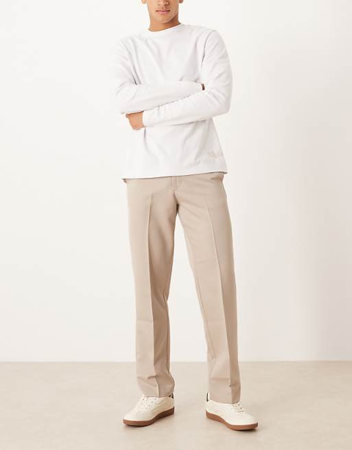 DESIGN Smart Straight Leg Trousers In Stone