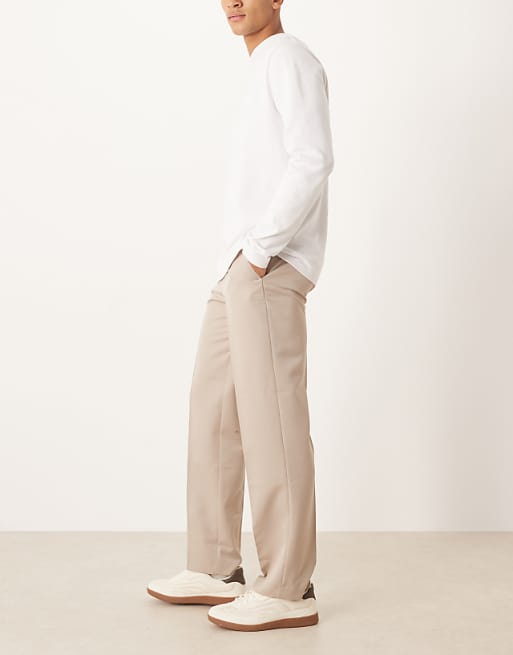 DESIGN Smart Straight Leg Trousers In Stone