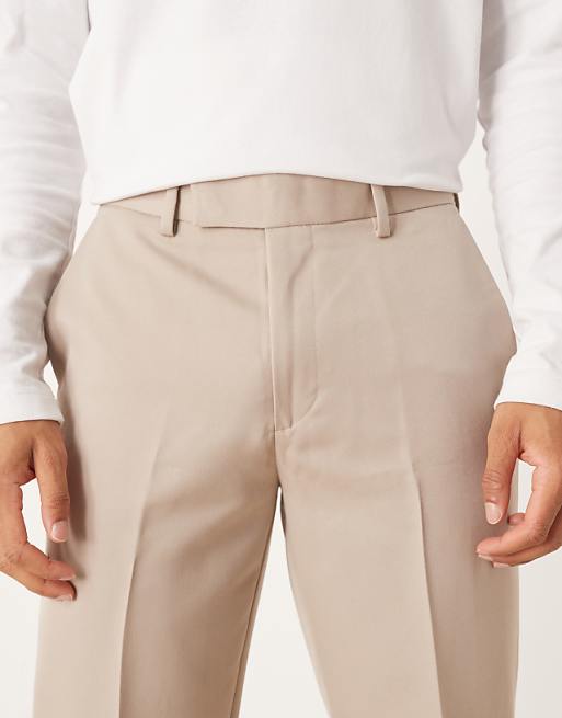 DESIGN Smart Straight Leg Trousers In Stone