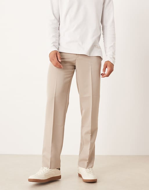 DESIGN smart straight leg trousers in stone