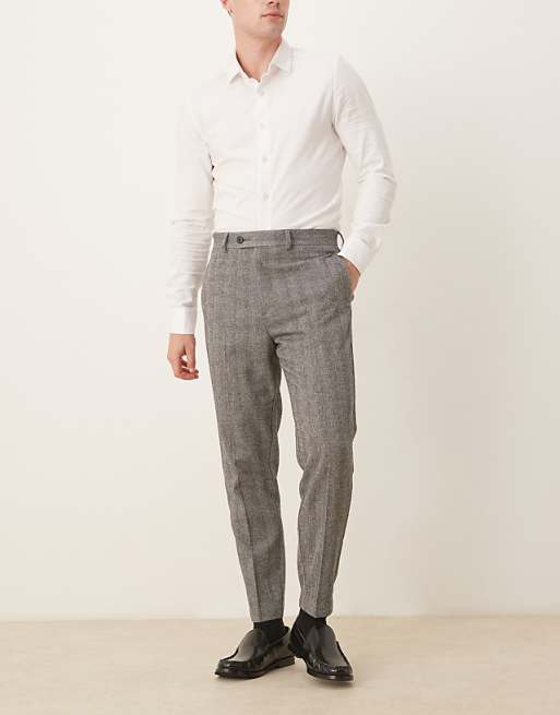 DESIGN Smart Tapered Trouser In Grey Herringbone