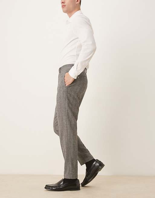 DESIGN Smart Tapered Trouser In Grey Herringbone