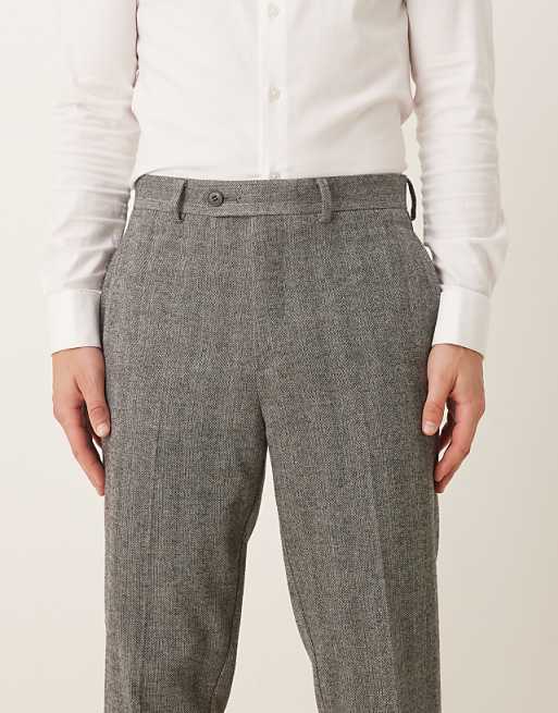 DESIGN Smart Tapered Trouser In Grey Herringbone